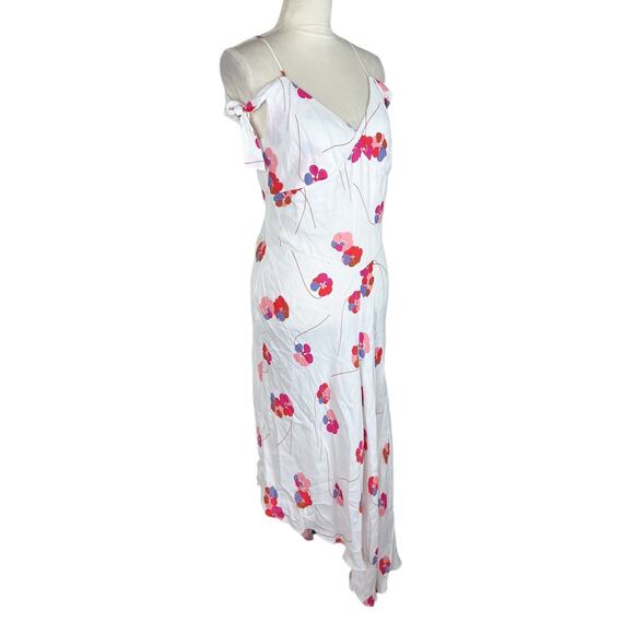 Lewit White Floral Carla Dress Tie Sleeve Asymmetrical Cold Shoulder Size 8 NEW - Picture 4 of 9
